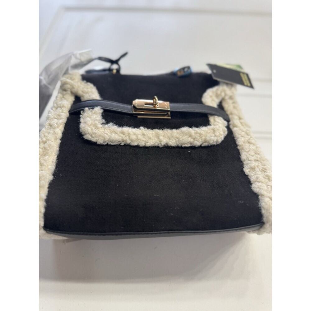 Badgley Mischka Vegan Leather Satchel Handbag Fur Border Black NWT $159 - Picture 3 of 8
